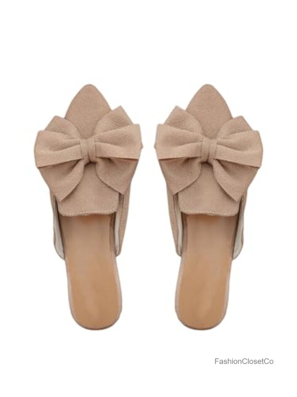 Women's Bow Mules Pointed Toe Flat Shoes Backless Loafers Slide Sandals